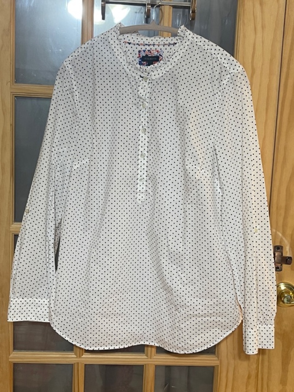 179. Talbots White Shirt with Small Black Dot Print